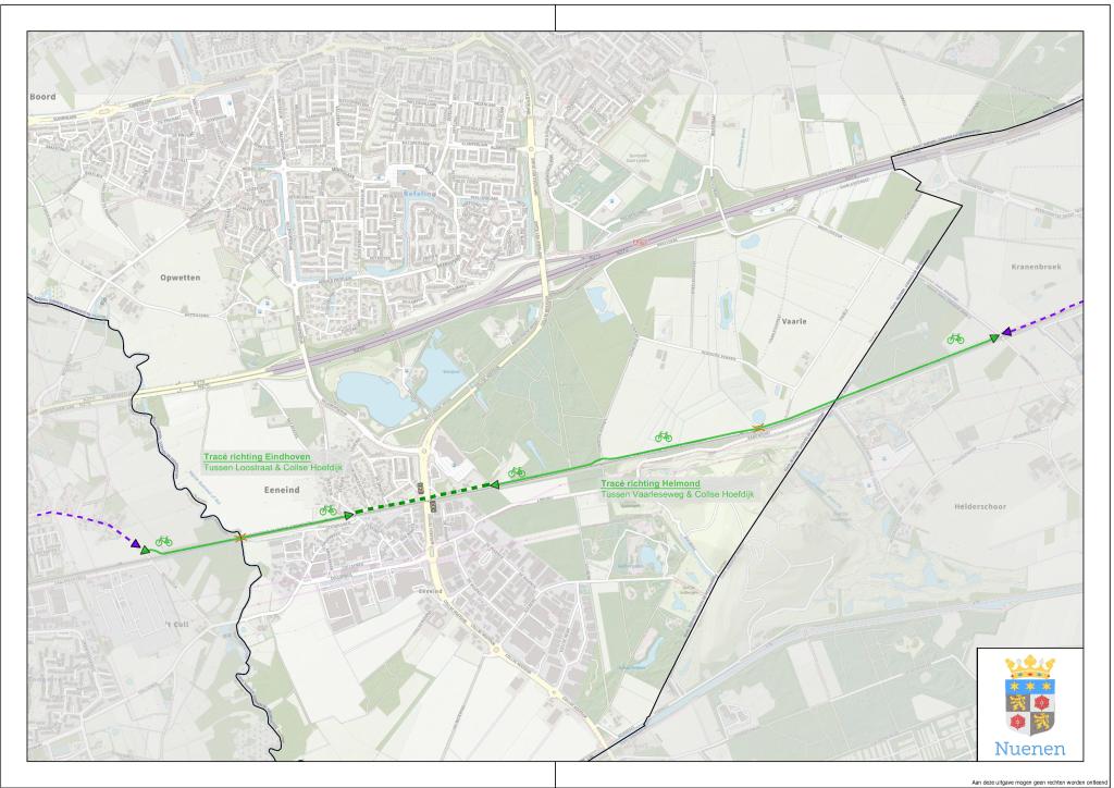 kaart waarop het tracé van het fietspad aangegeven staat